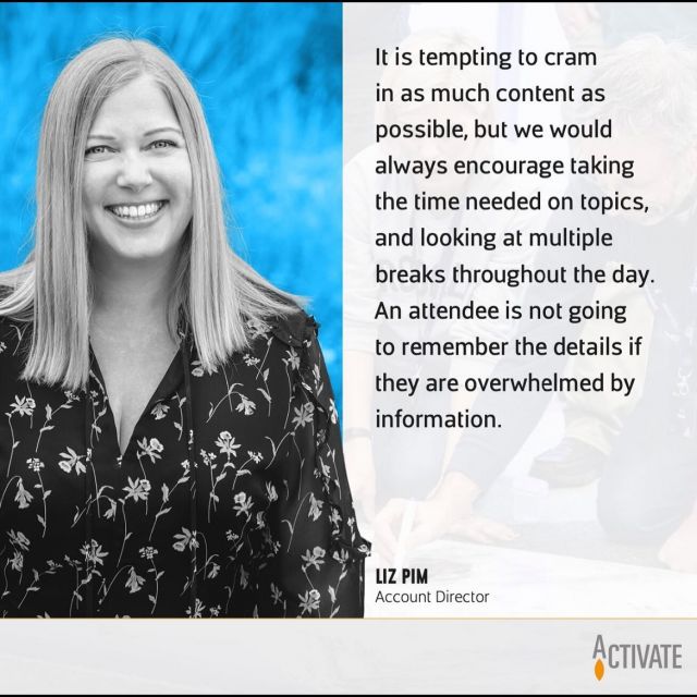 Do you agree with Activater Liz Pim? 🚀

What is your experience with event agendas and content? What are your learnings? We'd love to hear your thoughts in comments. 

#ActivateEvents #liveevents #corporateevents #delegatewellbeing